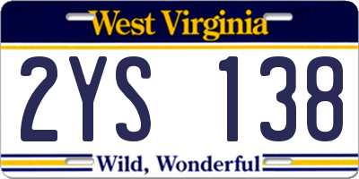WV license plate 2YS138