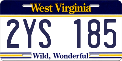 WV license plate 2YS185