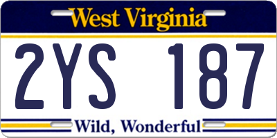 WV license plate 2YS187