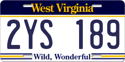 WV license plate 2YS189