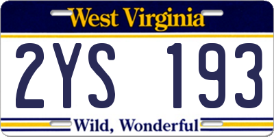 WV license plate 2YS193
