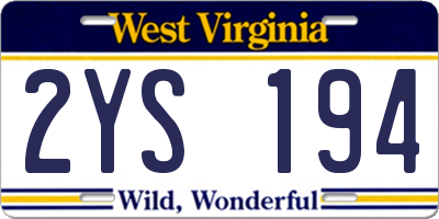 WV license plate 2YS194