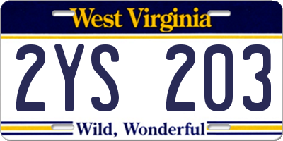 WV license plate 2YS203