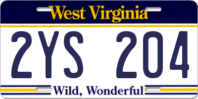 WV license plate 2YS204