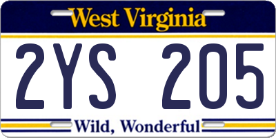 WV license plate 2YS205