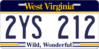 WV license plate 2YS212