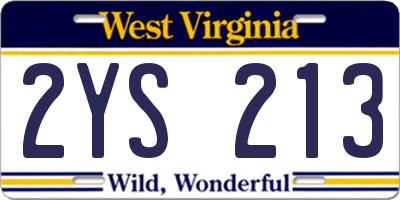 WV license plate 2YS213