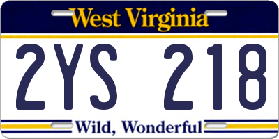 WV license plate 2YS218