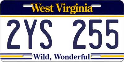 WV license plate 2YS255