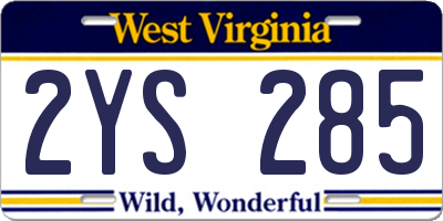 WV license plate 2YS285