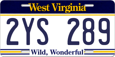 WV license plate 2YS289
