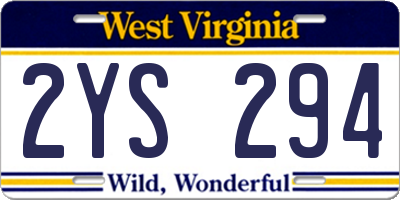 WV license plate 2YS294