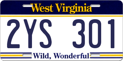 WV license plate 2YS301