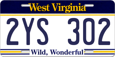 WV license plate 2YS302