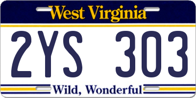 WV license plate 2YS303