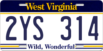 WV license plate 2YS314