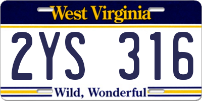 WV license plate 2YS316