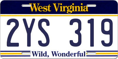 WV license plate 2YS319