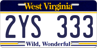 WV license plate 2YS333