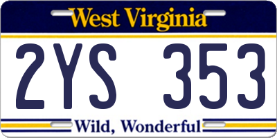 WV license plate 2YS353