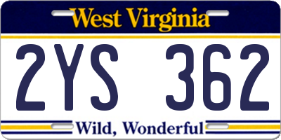 WV license plate 2YS362
