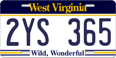 WV license plate 2YS365