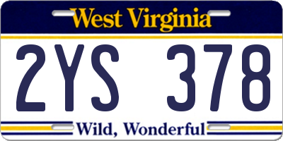 WV license plate 2YS378