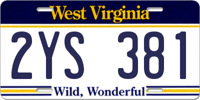 WV license plate 2YS381