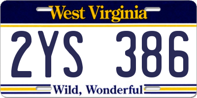 WV license plate 2YS386