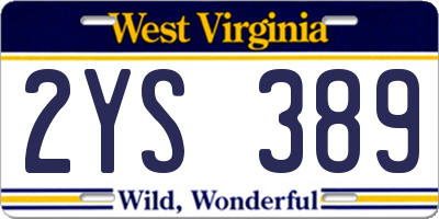 WV license plate 2YS389