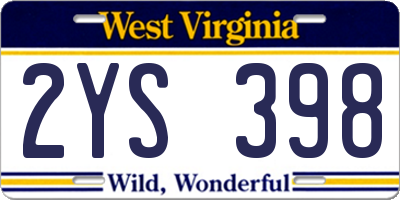 WV license plate 2YS398