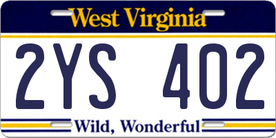WV license plate 2YS402