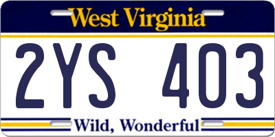 WV license plate 2YS403