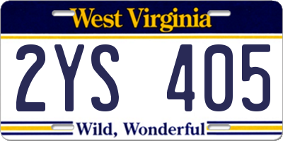 WV license plate 2YS405