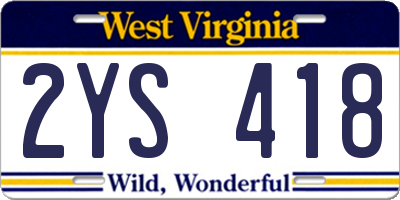 WV license plate 2YS418