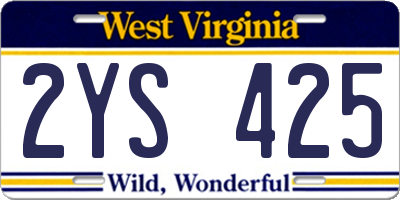 WV license plate 2YS425