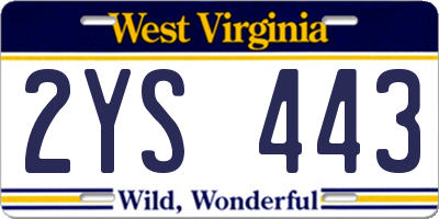 WV license plate 2YS443