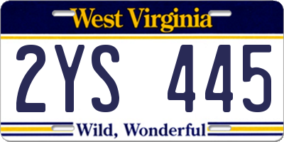 WV license plate 2YS445