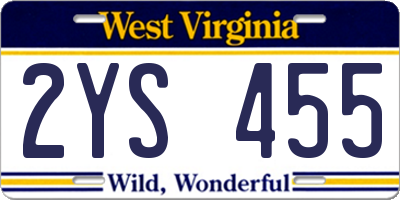WV license plate 2YS455