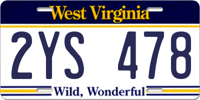WV license plate 2YS478
