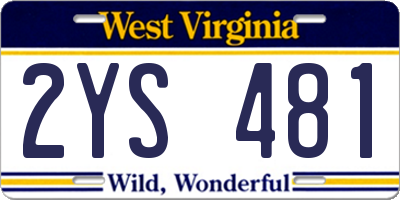WV license plate 2YS481