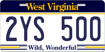 WV license plate 2YS500