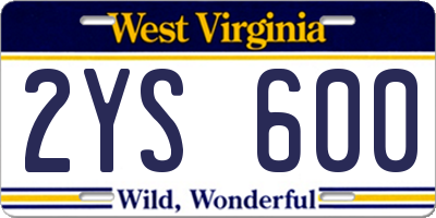 WV license plate 2YS600