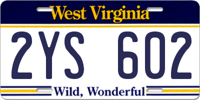 WV license plate 2YS602