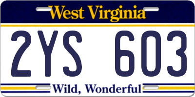 WV license plate 2YS603