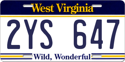 WV license plate 2YS647