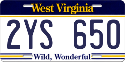 WV license plate 2YS650