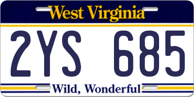 WV license plate 2YS685