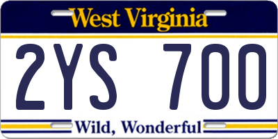 WV license plate 2YS700