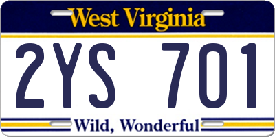 WV license plate 2YS701